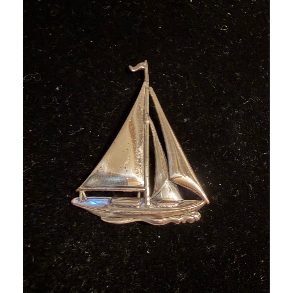 Vtg Lang Sterling Silver  Sailboat Brooch  Nautical Yacht
